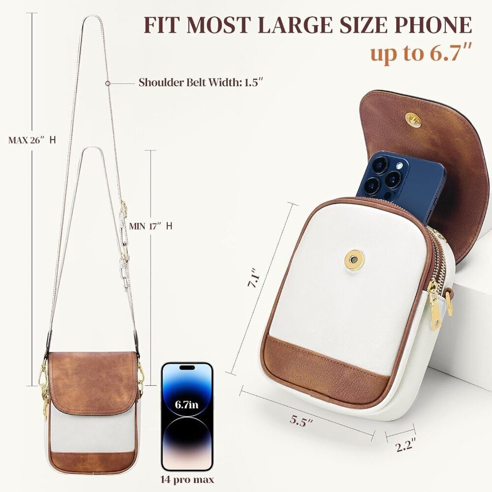 Small Leather Crossbody Bag Women Travel Purse Cell Phone Organizer - Picture 5 of 6